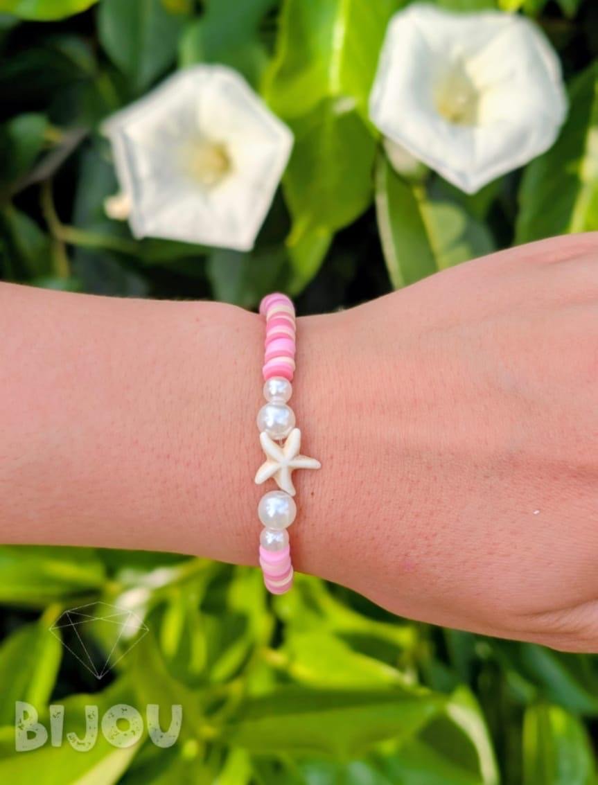Pink clay discs and pearls with starfish charm